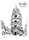 Drawing sketch illustration of Edifico la Adriatica in Sevilla, Spain