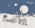 Drawing sketch illustration of Prague