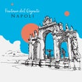 Drawing sketch illustration of Fontana del Gigante or Fontana dell`Immacolatella in naples, Italy