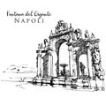 Drawing sketch illustration of Fontana del Gigante or Fontana dell`Immacolatella in naples, Italy