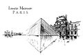 Drawing sketch illustration of the Louvre Museum