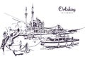 Drawing sketch illustration of Ortakoy Mosque Royalty Free Stock Photo