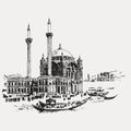 Drawing sketch illustration of Ortakoy Mosque Royalty Free Stock Photo