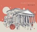 Drawing sketch illustration of the Pantheon, Rome