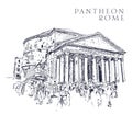 Drawing sketch illustration of the Pantheon, Rome