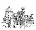 Drawing sketch illustration of the Pena Palace, Portugal