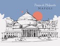 Drawing sketch illustration of Piazza di Plebiscito in Naples, Italy