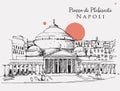 Drawing sketch illustration of Piazza di Plebiscito in Naples, Italy