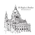 Drawing sketch illustration of St. Stephen`s Basilica