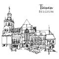 Drawing sketch illustration of Tienen, Belgium