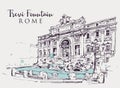 Drawing sketch illustration of the Trevi Fountain in Rome