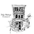 Drawing sketch illustration of Trilye, Turkey