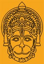 Sketch of Indian Powerful and Strong God Lord Hanuman or Aanjaneya closeup face, mask outline editable illustration