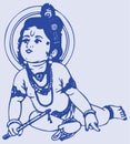 Drawing or Sketch of Little Krishna Editable Vector Illustration. Outline of Lord Krishna