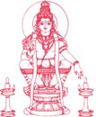 Sketch of Lord Ayyappan or Ayyppa outline Editable Illustration