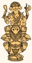 Drawing of Lord Ganesha Vehicle Mouse Lifting and sit above the his head vector outline editable illustration