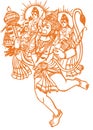 Drawing of Lord Hanuman Outline Editable Illustration. Strength and Powerful god Bhajarangi or Lord Shiva