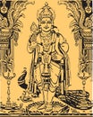 Sketch of Lord Murugan or Skanda Standing Outline Editable Vector Illustration Royalty Free Stock Photo