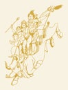 Sketch of Lord Shiva and his family going riding by Nandi editable Outline Illustration