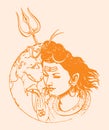 Drawing or sketch of Lord Shiva and Parvati editable outline illustration