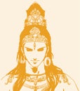 Drawing or sketch of Lord Shiva and Parvati editable outline illustration