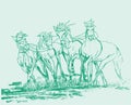 Sketch of running Horse outline editable illustration