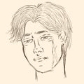 Drawing sketch sad crying guy with tears