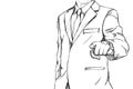 Drawing sketch simple line of business man with raise hand