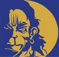 Sketch of Sticker Angry Hanuman. Vector editable Illustration of Anjaneya