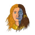 Hel Norse Goddess Face Front Drawing Color Royalty Free Stock Photo