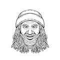 Rastafarian Dude Head Front Drawing Black and White