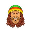 Rastafarian Head Front Drawing Color