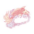 Nishikigoi Koi Jumping Waves Drawing