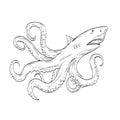 Lusca Sea Monster Half Shark Half Octopus Drawing Royalty Free Stock Photo