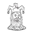 Old Court Jester or Fool Wearing Hat and Beard Viewed from Front Tattoo Drawing Black and White Royalty Free Stock Photo