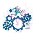 Drawing sketch time management, control. Vector illustration cartoon design. Royalty Free Stock Photo