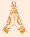 Sketch of two hand of indian lady doing namaste. Welcome gesture of hands of Indian woman Editable Illustration