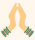 Sketch of two hand of indian lady doing namaste. Welcome gesture of hands of Indian woman Editable Illustration