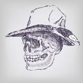 Drawing skull with cowboy hat