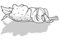 Drawing of a Sleeping Frog Wrapped in a Leaf Royalty Free Stock Photo