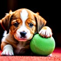 drawing of a small domestic dog puppy playing with a ball