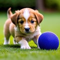 drawing of a small domestic dog puppy playing with a ball