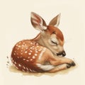 A drawing of a small fawn sleeping on the ground, AI Royalty Free Stock Photo