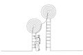 Drawing of smart businessman about to climb up ladder to achieve short term goal. Metaphor for focus on short term goal to achieve Royalty Free Stock Photo