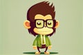 drawing of smart monkey with glasses. Generative AI