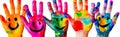 paint concept colorful artist finger art child hand fun smile. Generative AI.
