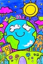 A drawing of a smiling earth with a smiley face in the middle of it Royalty Free Stock Photo
