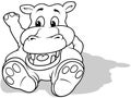 Drawing of a Smiling Hippo Sitting on the Ground Royalty Free Stock Photo