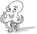 Drawing of a Smiling Octopus with Raised Tentacles Royalty Free Stock Photo
