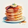 Drawing of a stack of pancakes on a saucer with honey Generative AI